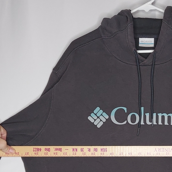 Columbia Fleece Hoodie Sweatshirt Mens XXL Gray Spell-out Logo Drawstring Pocket - Picture 6 of 8